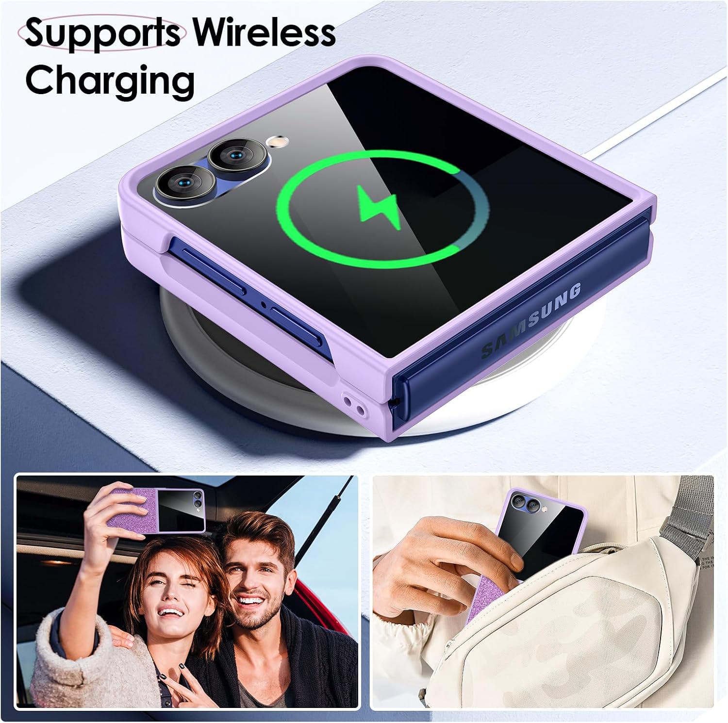 Maxdara for Z Flip 7 Glitter Case, Samsung Flip 7 Magnetic Case with Privacy Screen Protector Slim Cover Support Wireless Charging, Purple (Privacy Screen)